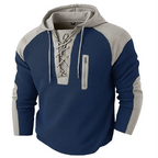 Waffle-Knit Lace-Up Hoodie Pullover