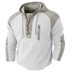 Waffle-Knit Lace-Up Hoodie Pullover