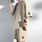 T-shirt and Shorts Set Waffle Raised Lettering Relaxed Fit Outfit