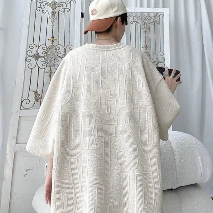 T-shirt and Shorts Set Waffle Raised Lettering Relaxed Fit Outfit