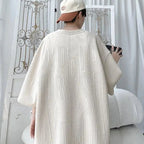 T-shirt and Shorts Set Waffle Raised Lettering Relaxed Fit Outfit