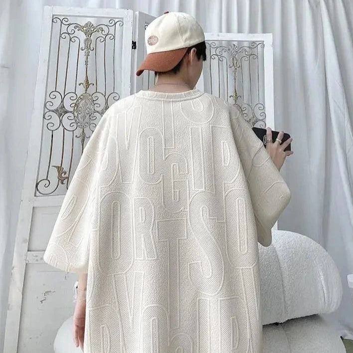 T-shirt and Shorts Set Waffle Raised Lettering Relaxed Fit Outfit