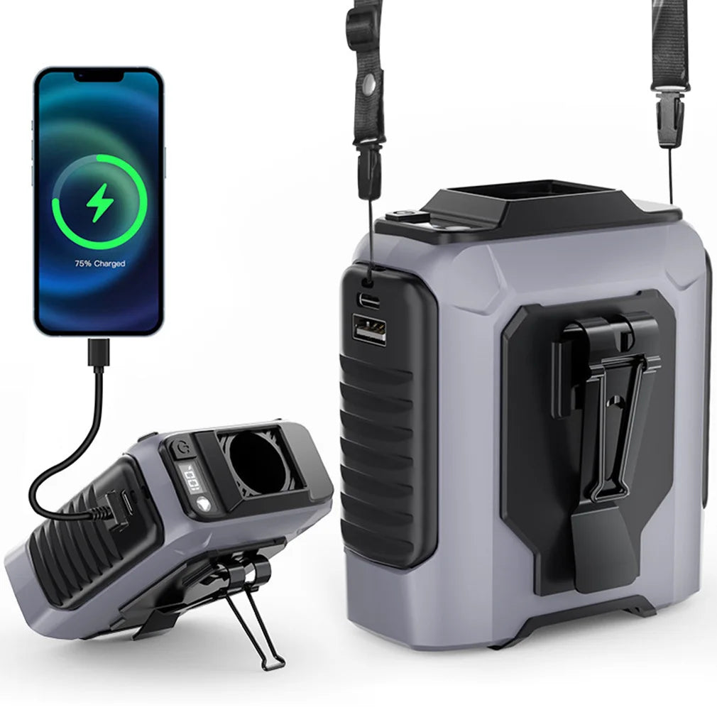 Portable air cooling fan with a belt clip grey.