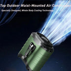 Waist-mounted air conditioner cooling fan with cooling effect.
