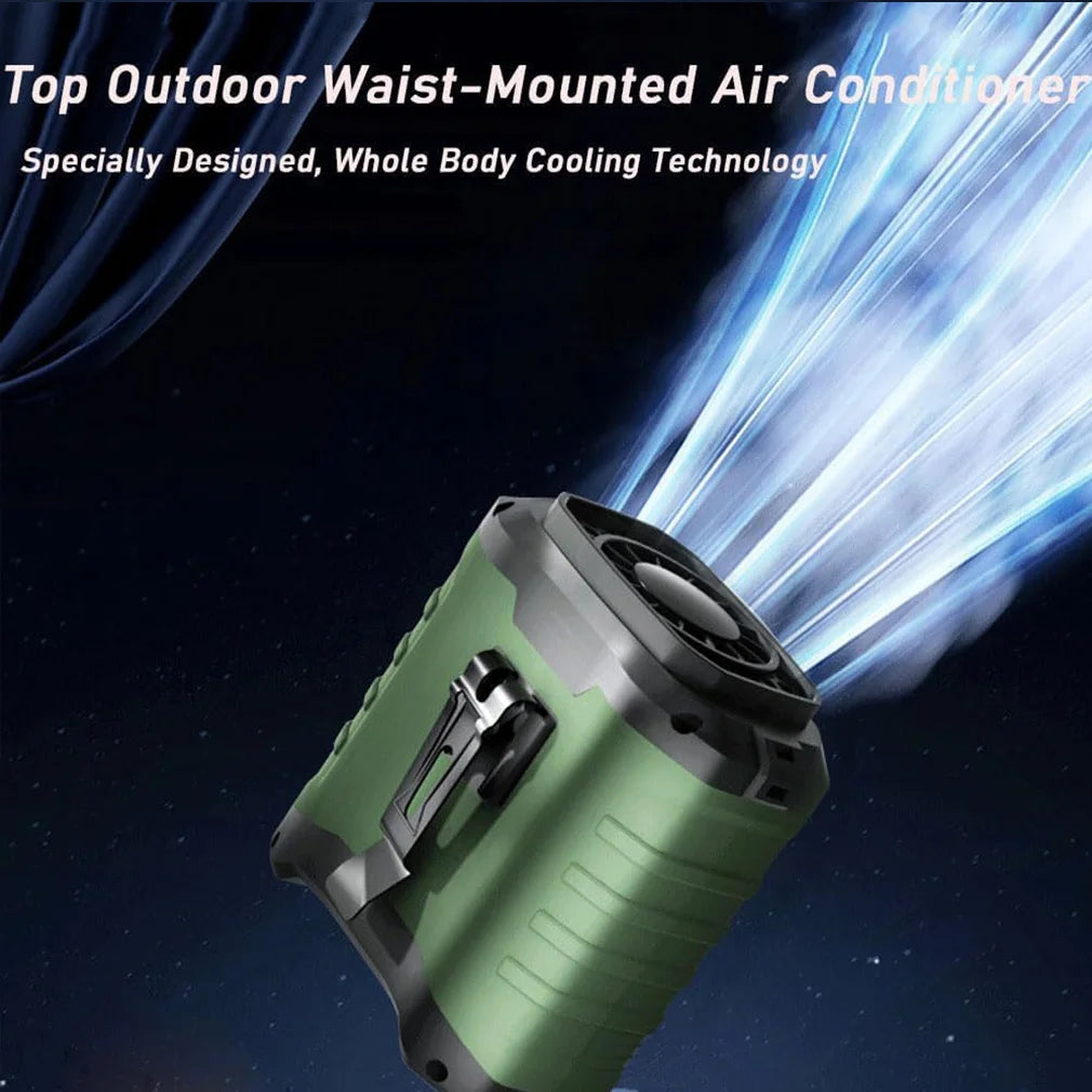 Waist-mounted air conditioner cooling fan with cooling effect.