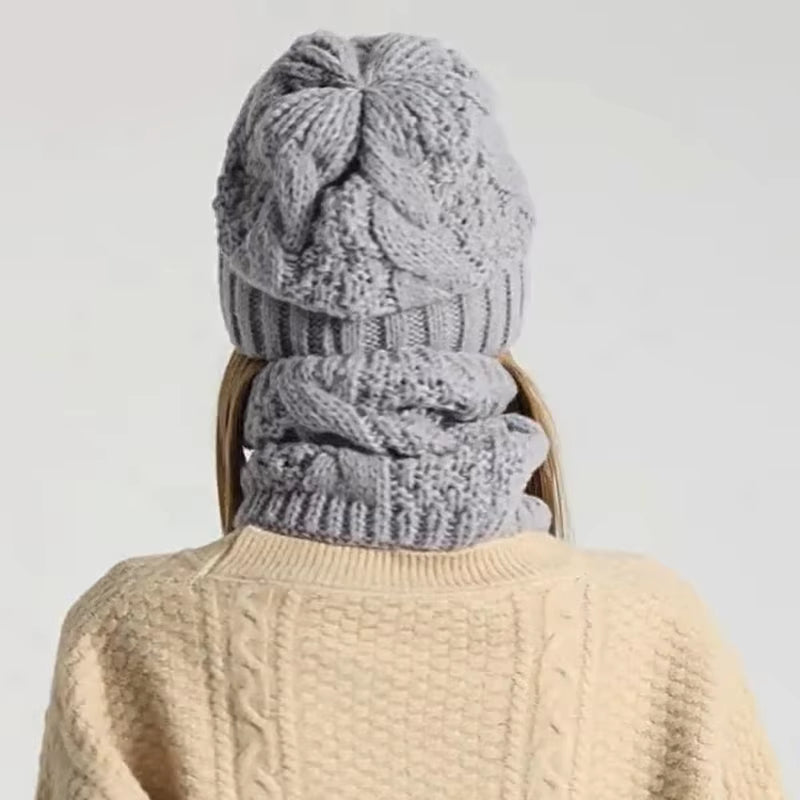 Women's Beanie Scarf 2pcs Set Knitted Thick Fleece Warm Winter Hat