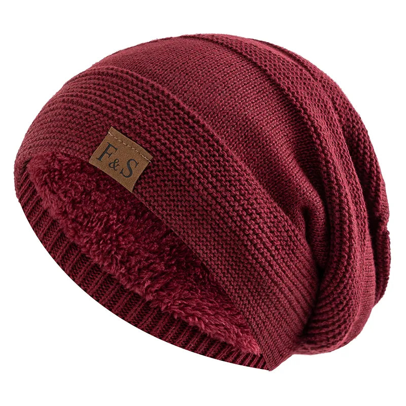 Warm Slouchy Beanie Baggy Hat Velvet-Lined Winter Skullies
