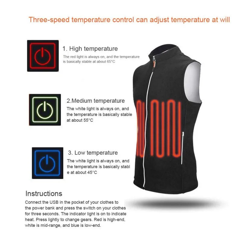 Warm Heated Fleece Vest With Adjustable Temperature Control