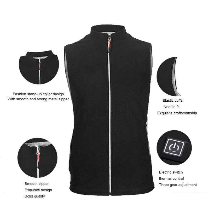 Warm Heated Fleece Vest With Adjustable Temperature Control