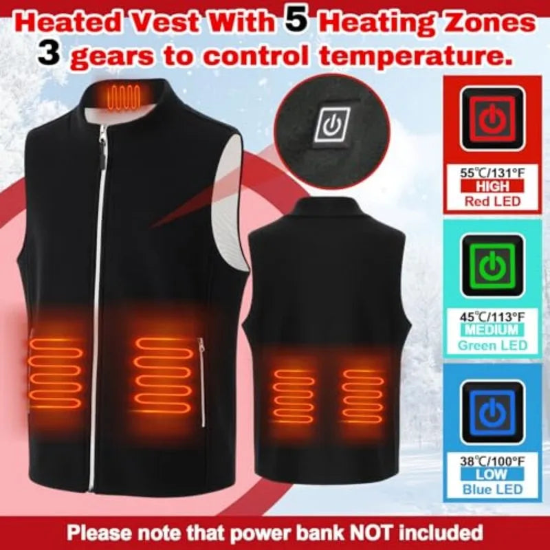 Warm Heated Fleece Vest With Adjustable Temperature Control