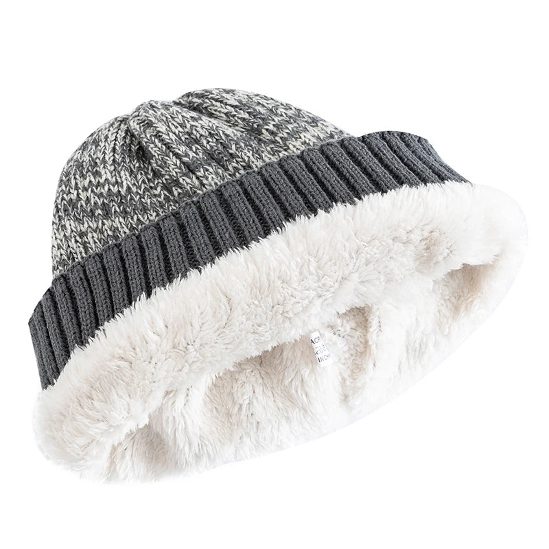 Knit Two-Tone Beanie | Warm Fur-Lined Folded-Brim Unisex Hat