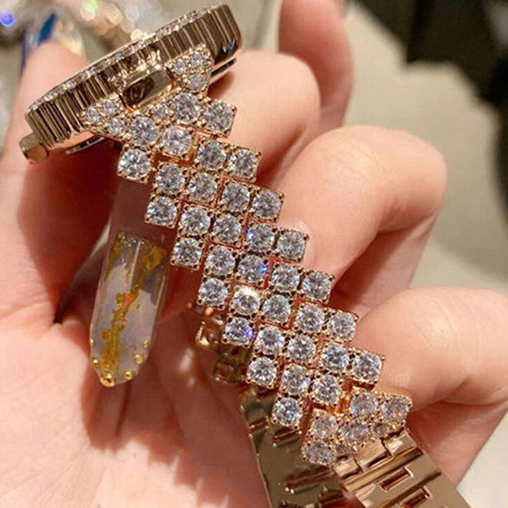 Watch and Bracelet Matching Set Diamond Encrusted Roman Numerals