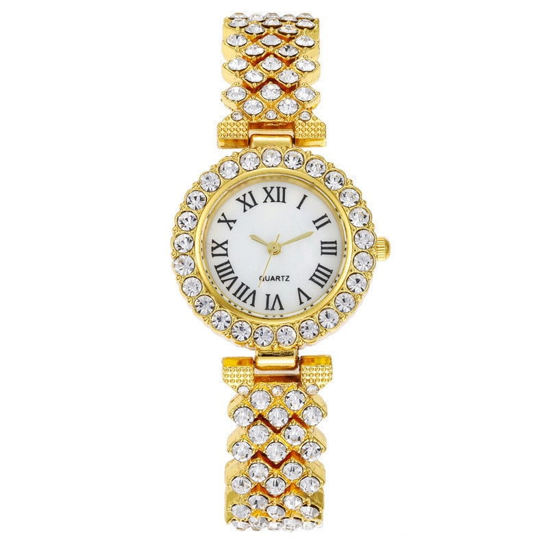 Watch Bracelet Matching Set Classic Diamond-Encrusted With Steel Band
