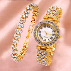 Watch Bracelet Matching Set Classic Diamond-Encrusted With Steel Band