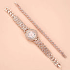 Watch Bracelet Matching Set Classic Diamond-Encrusted With Steel Band