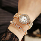 Watch Bracelet Matching Set Classic Diamond-Encrusted With Steel Band