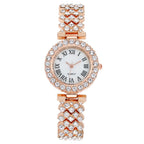 Watch Bracelet Matching Set Classic Diamond-Encrusted With Steel Band