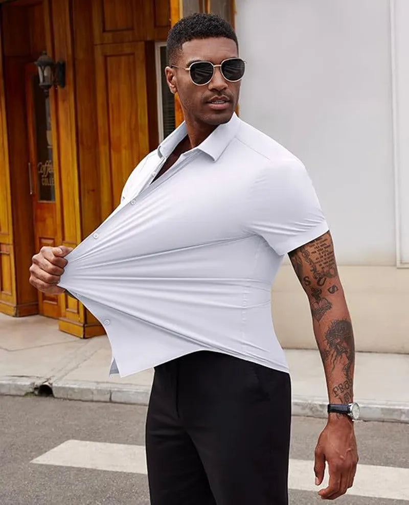 Wrinkle Free Stretchy Business Shirt Men's Short Sleeve