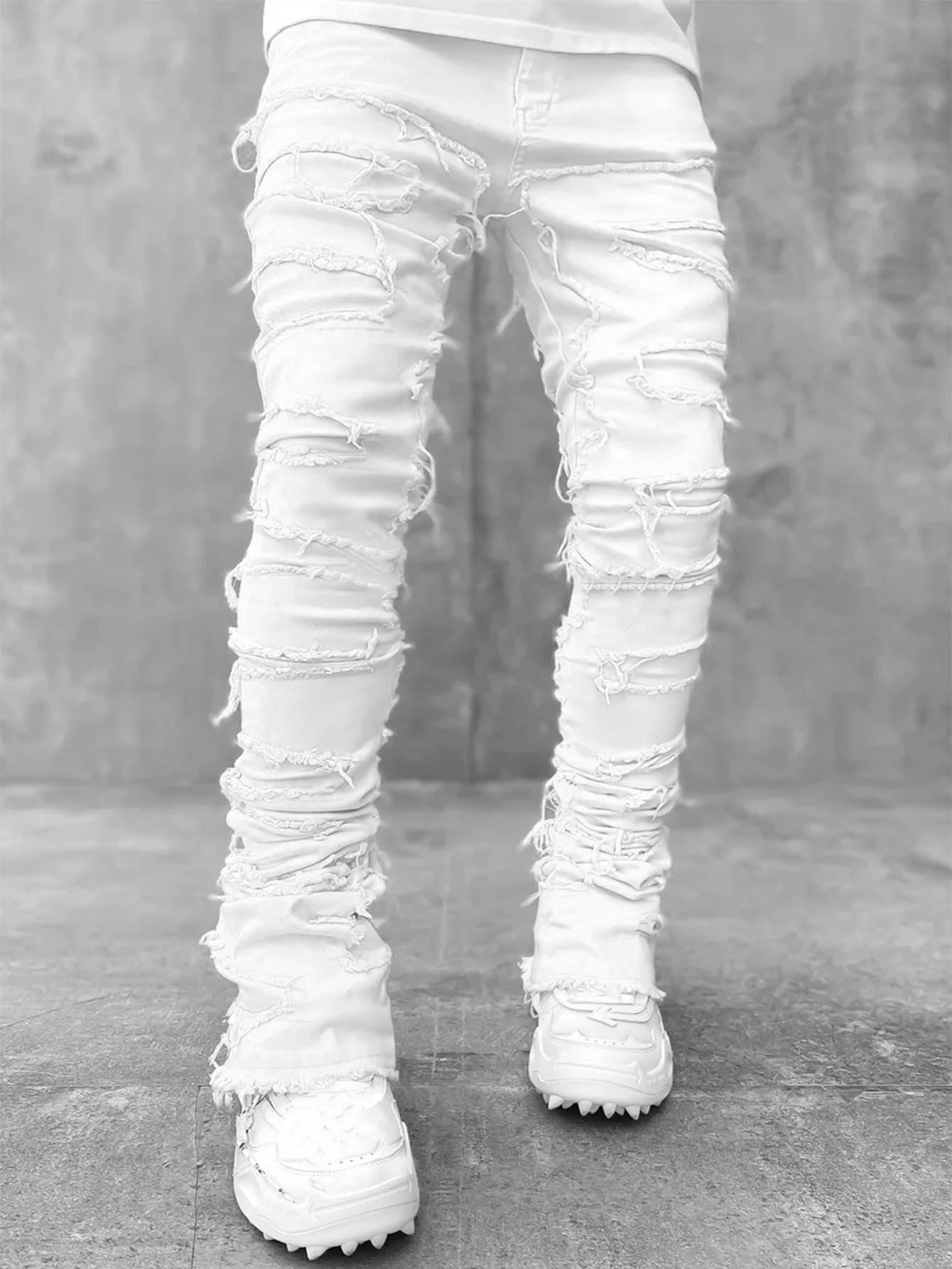 Distressed Denim Jeans Heavy Frayed Ripped Street Style