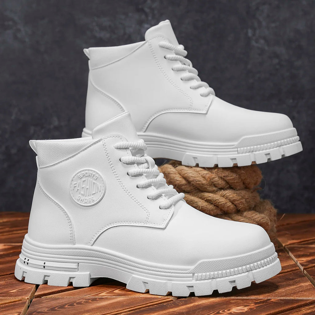 White High-Top Lace-Up Boots