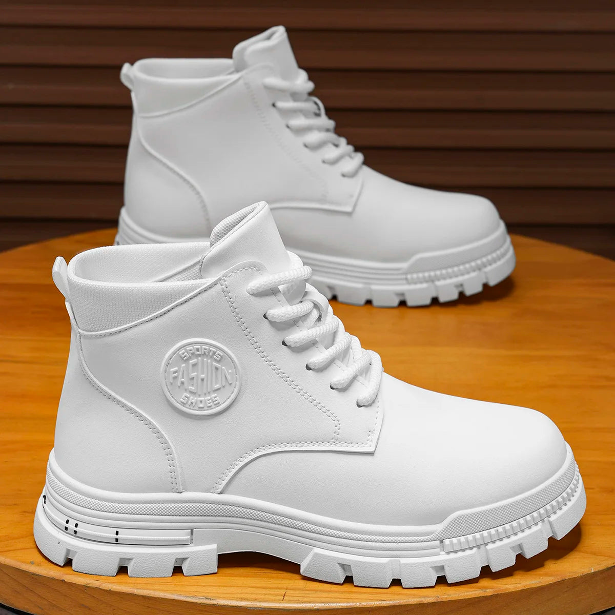 White High-Top Lace-Up Boots