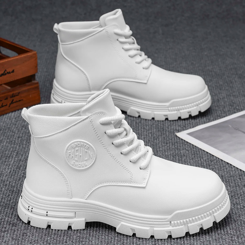 White High-Top Lace-Up Boots