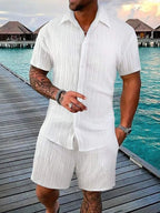 Men Casual Short Sleeve Shirt & Shorts 2pcs Combo Set Summer