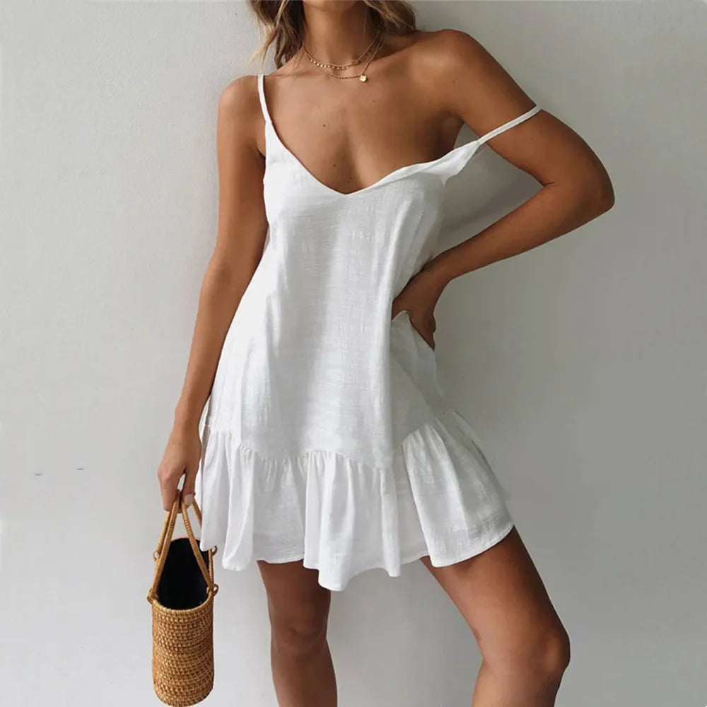 Ruffle Spaghetti Strap Dress Mini Slip Sundress