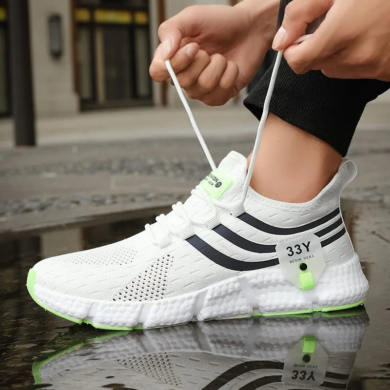 Pull On Air Mesh Sneakers Elastic Laces Slip On Sport Shoes