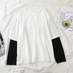 Double Layer Striped Long Sleeve Baggy T-shirt