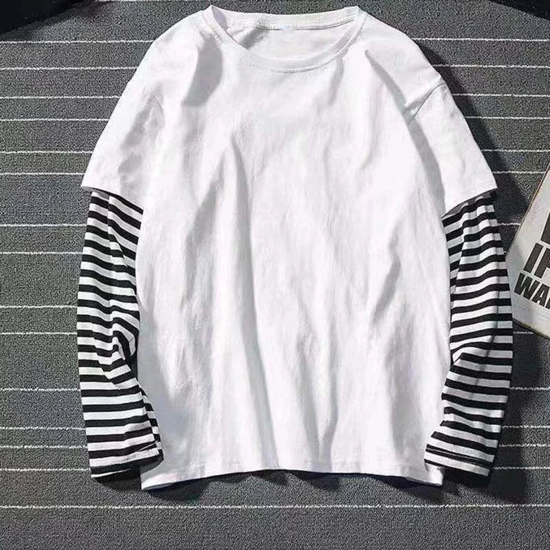 Double Layer Striped Long Sleeve Baggy T-shirt