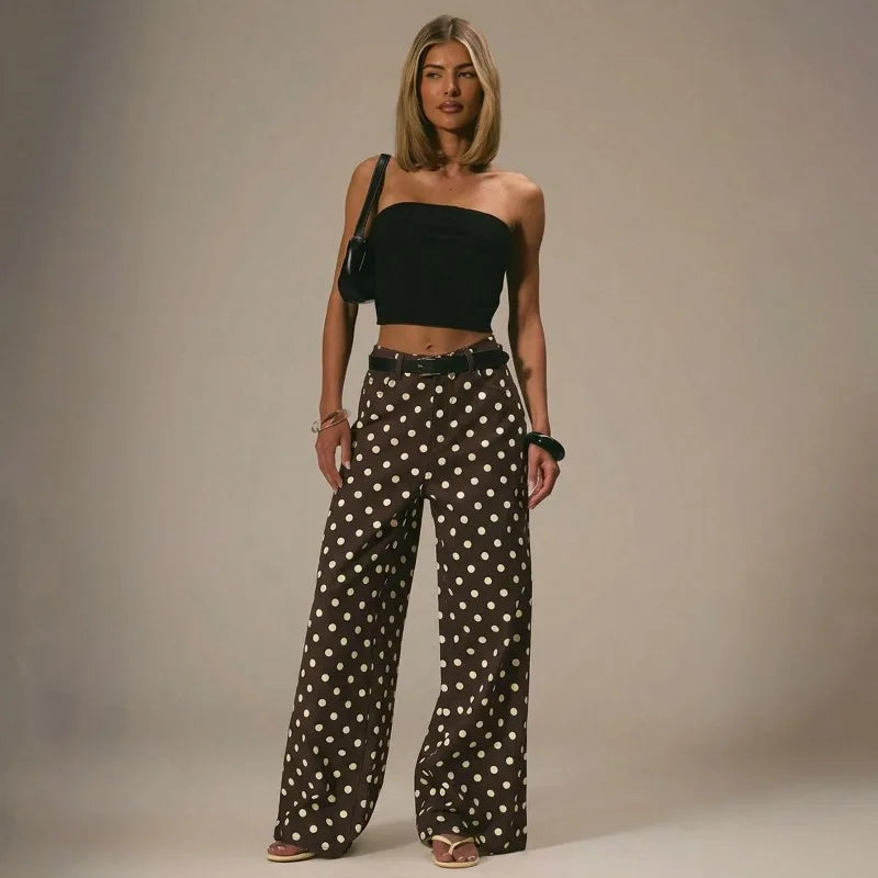 Polka Dot Baggy Jeans Retro Mid Rise Women's Pants