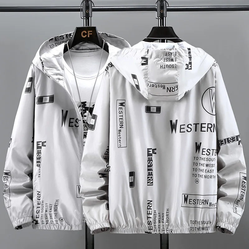 Windbreaker Lightweight Hooded Jacket With Print Lettering