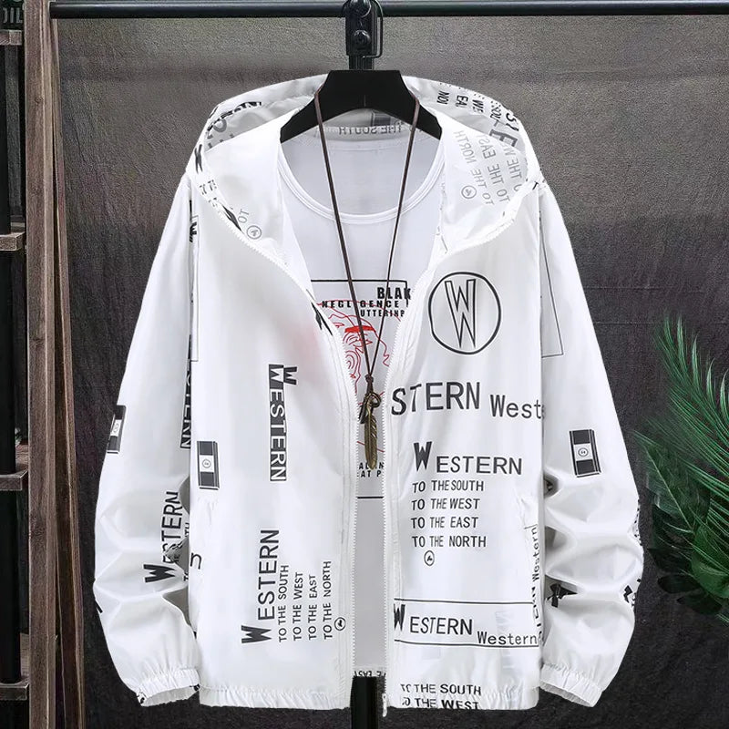 Windbreaker Lightweight Hooded Jacket With Print Lettering