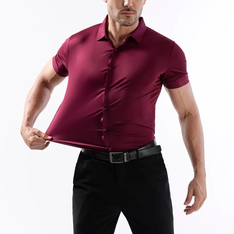 Wrinkle Free Stretchy Business Shirt Men's Short Sleeve