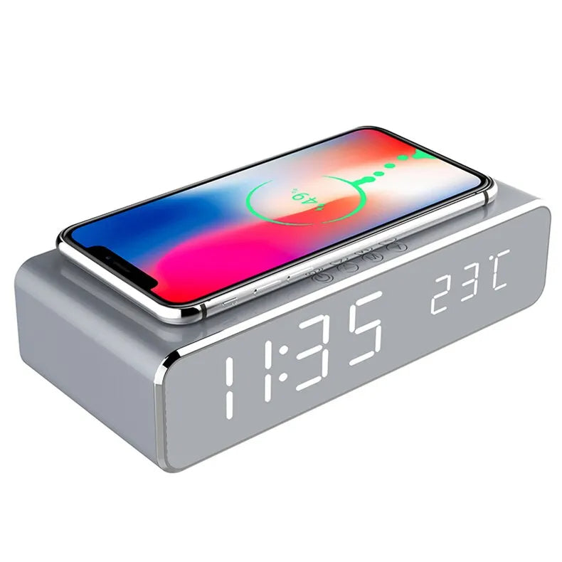 Wireless Phone Fast Charging Bedside Station Dock and Alarm Clock