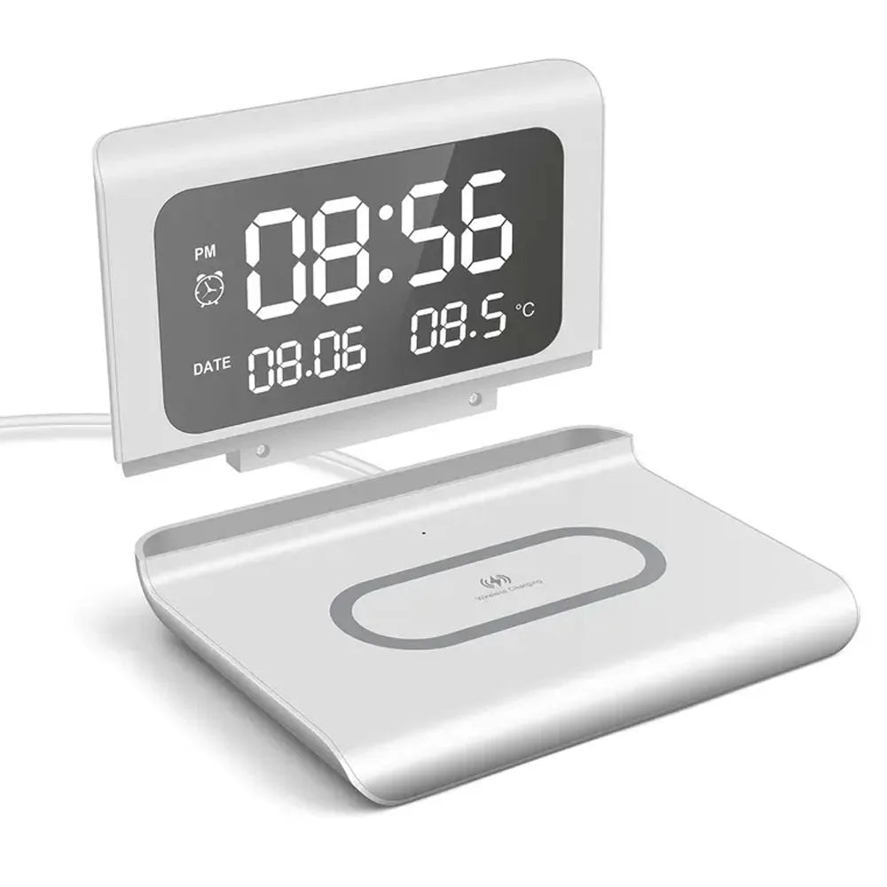 Wireless Phone Fast Charger Dock and Digital Alarm Clock
