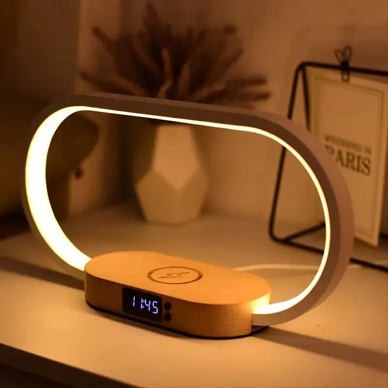 Wireless Phone Fast Charging Station Desk Lamp Digital Clock Charging Dock