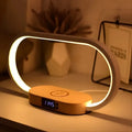 Wood Design Fast Phone Charger Station Desk Lamp Clock Charging Dock