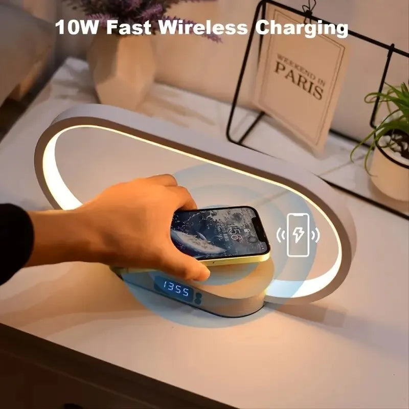 Wireless Phone Fast Charging Station Desk Lamp Digital Clock Charging Dock