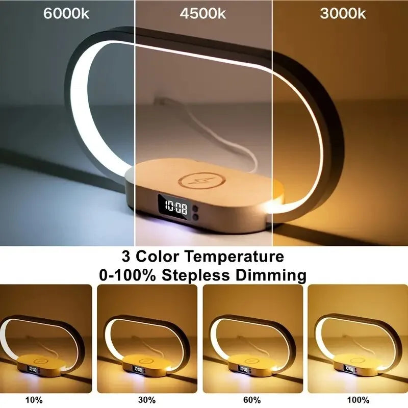 Wireless Phone Fast Charging Station Desk Lamp Digital Clock Charging Dock