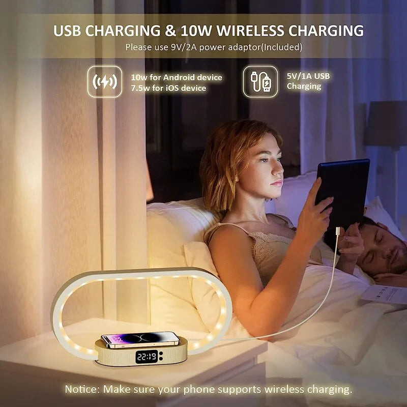 Wireless Phone Fast Charging Station Desk Lamp Digital Clock Charging Dock