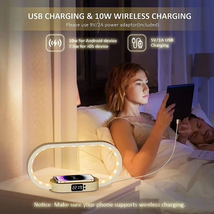 Wireless Phone Fast Charging Station Desk Lamp Digital Clock Charging Dock
