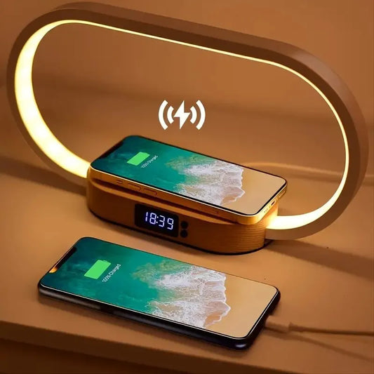 Wireless Phone Fast Charging Station Desk Lamp Digital Clock Charging Dock