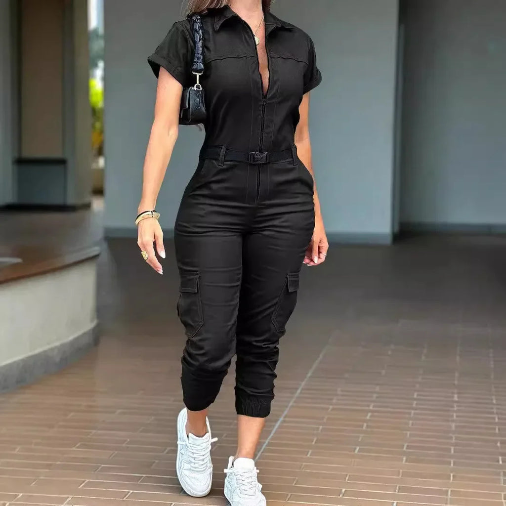 Women's Jumpsuit Short Sleeved Cargo Pants