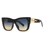 Oversized Cat Eye Sunglasses with Gold Chain Detail - Gradient Lens Luxury