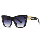 Oversized Cat Eye Sunglasses with Gold Chain Detail - Gradient Lens Luxury