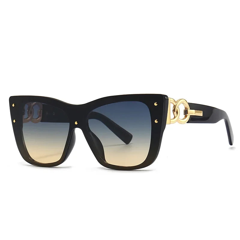 Oversized Cat Eye Sunglasses with Gold Chain Detail - Gradient Lens Luxury