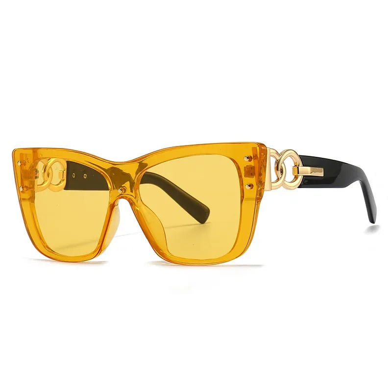 Oversized Cat Eye Sunglasses with Gold Chain Detail - Gradient Lens Luxury