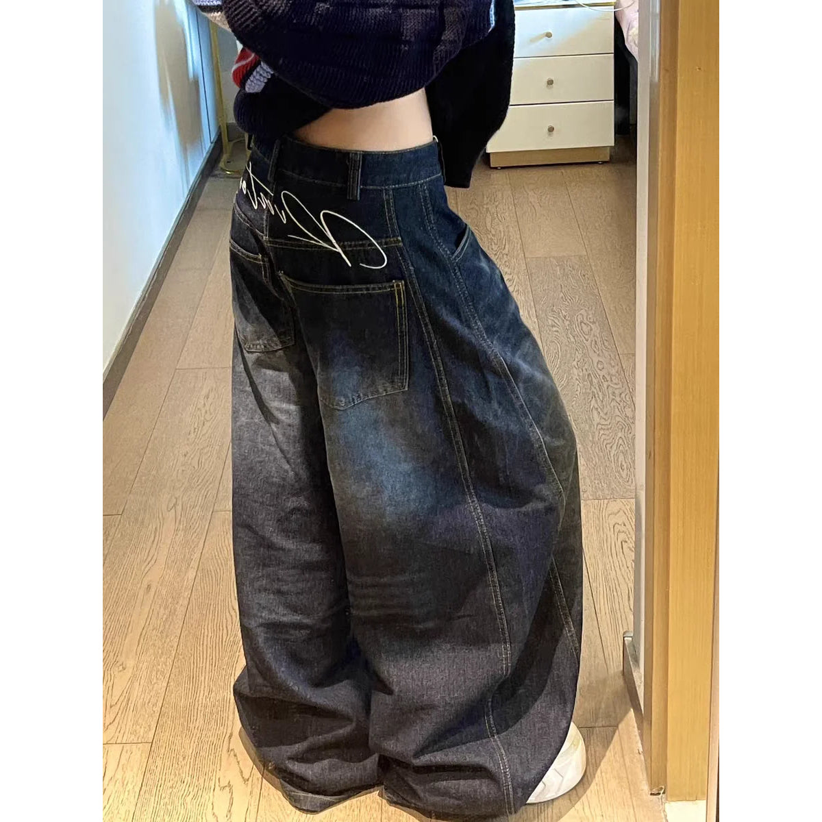Women's Y2K Baggy Loose Oversized Jeans Washed Denim High Street Vintage Wide Leg Style